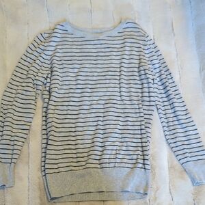 Worthington Women's Black and Gray Striped Crewneck Sweater
